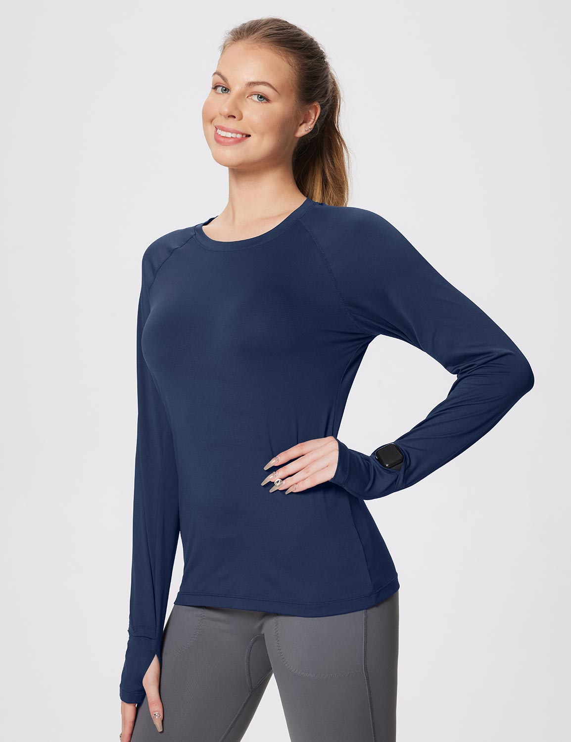 Baleaf Women's Crew Neck Long-Sleeve Sun Protection Shirts Dark Sapphire Side