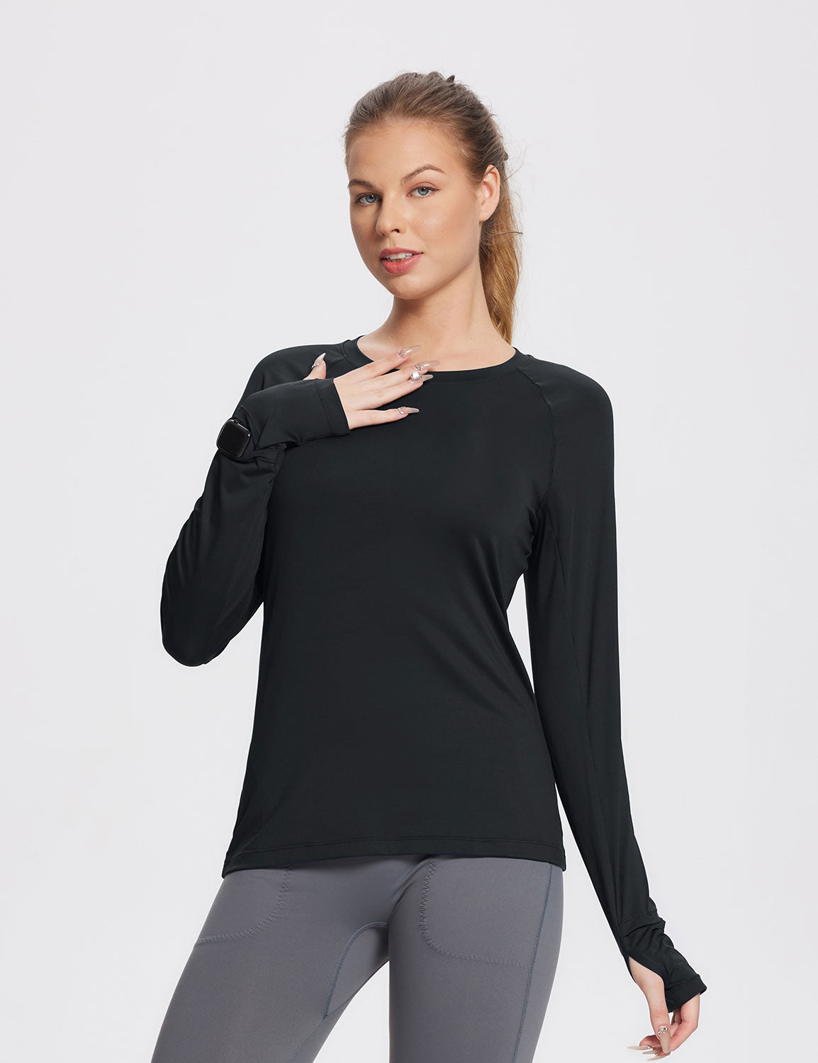 Baleaf Women's Crew Neck Long-Sleeve Sun Protection Shirts Anthracite Main