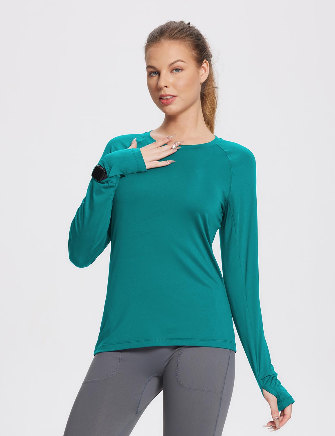 Baleaf Women's Crew Neck Long-Sleeve Sun Protection Shirts Teal Green Main