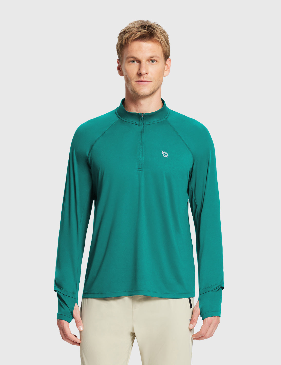 Baleaf Men's UPF50+ Lightweight Half-Zip Lapel Long Sleeve Teal Green Main