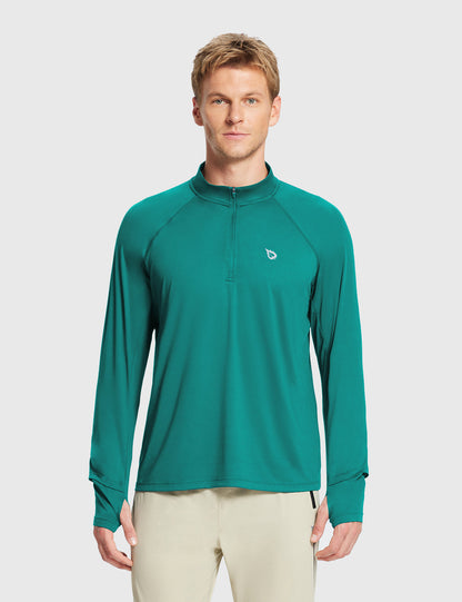 Baleaf Men's UPF50+ Lightweight Half-Zip Lapel Long Sleeve Teal Green Main