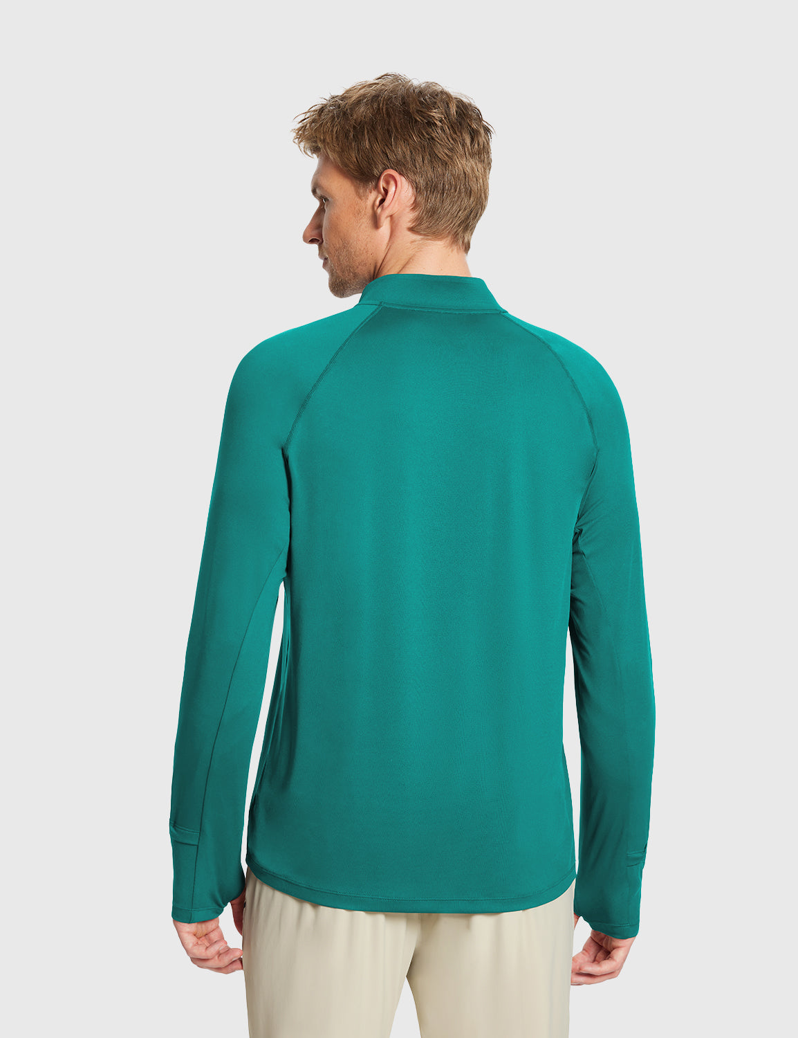 Baleaf Men's UPF50+ Lightweight Half-Zip Lapel Long Sleeve Teal Green Back