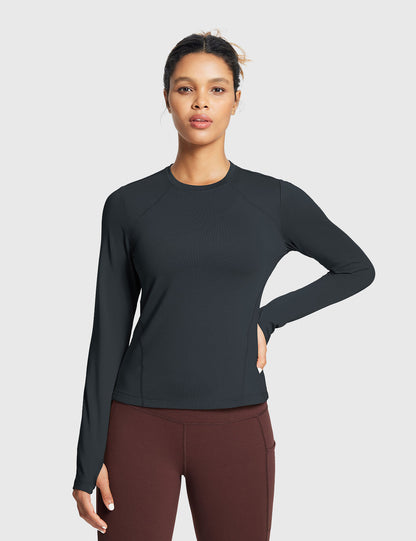 Baleaf Women's Crew Neck Skinny Short Brushed Long Sleeve Anthracite Main