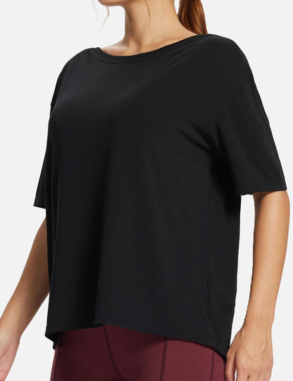 Baleaf Women's Summer Stylish Boatneck Slouch Fit Tee Anthracite Details