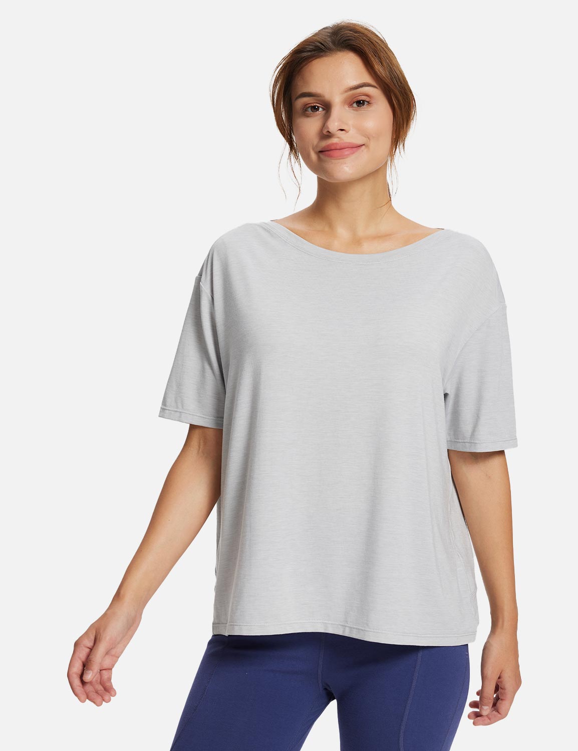 Baleaf Women's Summer Stylish Boatneck Slouch Fit Tee Heather Gray Main