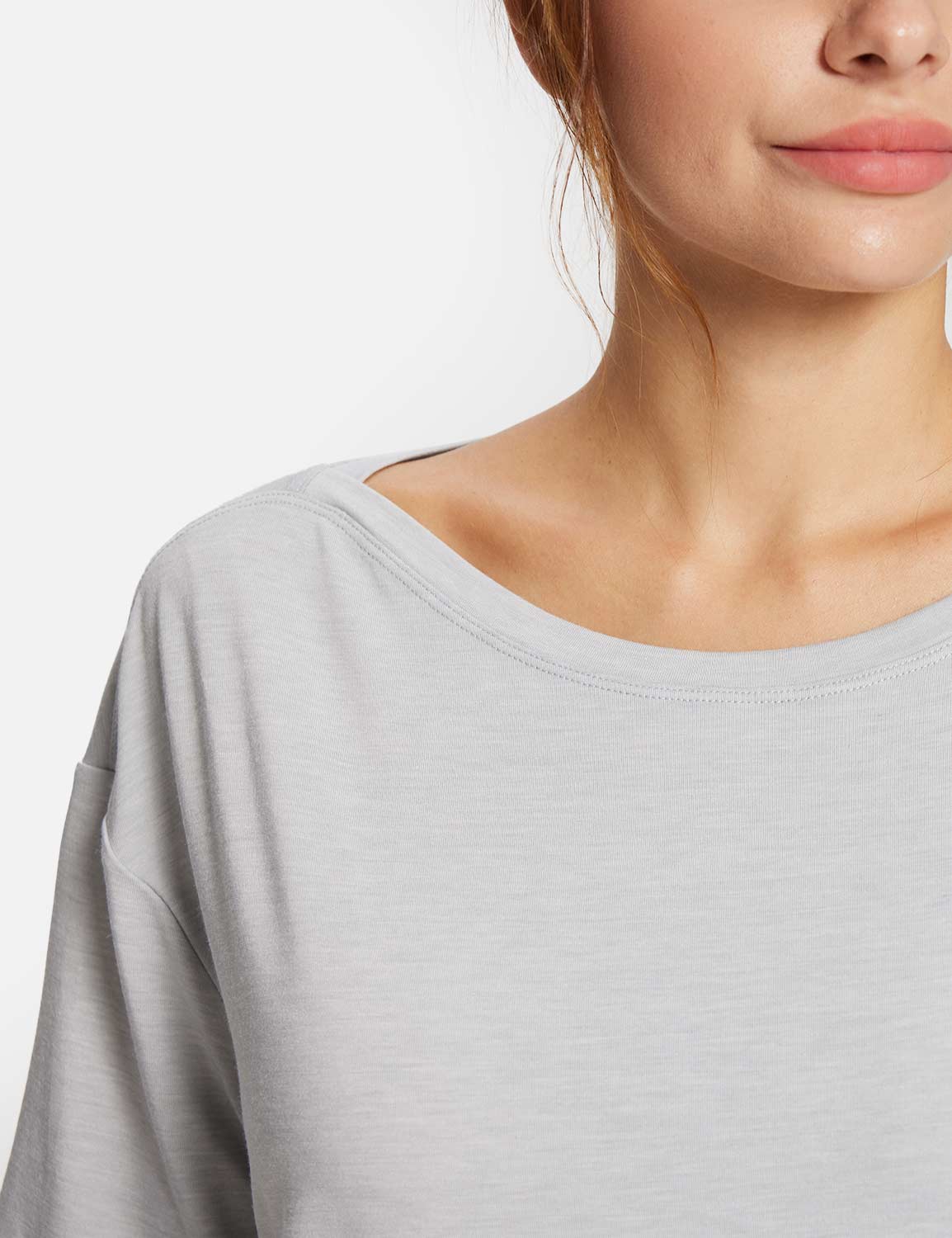 Baleaf Women's Summer Stylish Boatneck Slouch Fit Tee Heather Gray Details