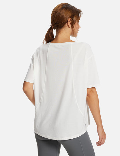 Baleaf Women's Summer Stylish Boatneck Slouch Fit Tee Lucent White Back