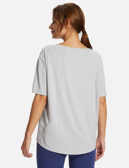 Baleaf Women's Summer Stylish Boatneck Slouch Fit Tee Heather Gray Back