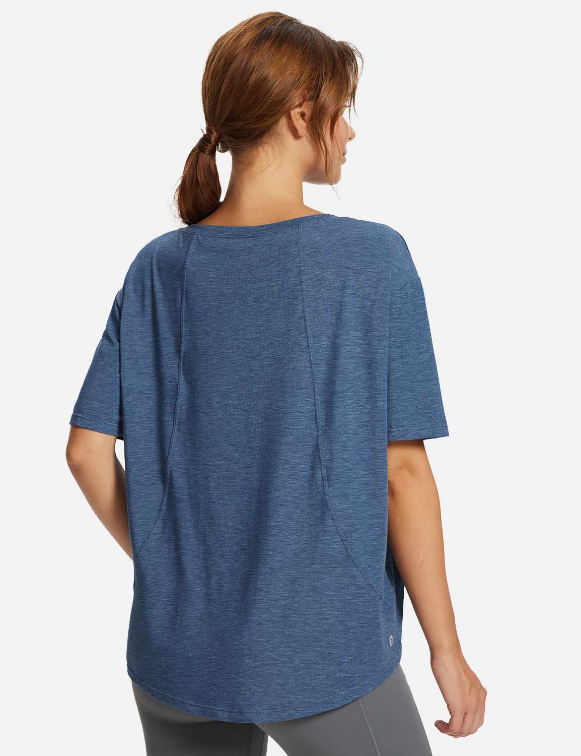 Baleaf Women's Summer Stylish Boatneck Slouch Fit Tee Blue Wing Teal Back