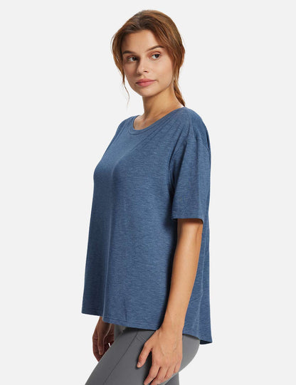 Baleaf Women's Summer Stylish Boatneck Slouch Fit Tee Blue Wing Teal Side