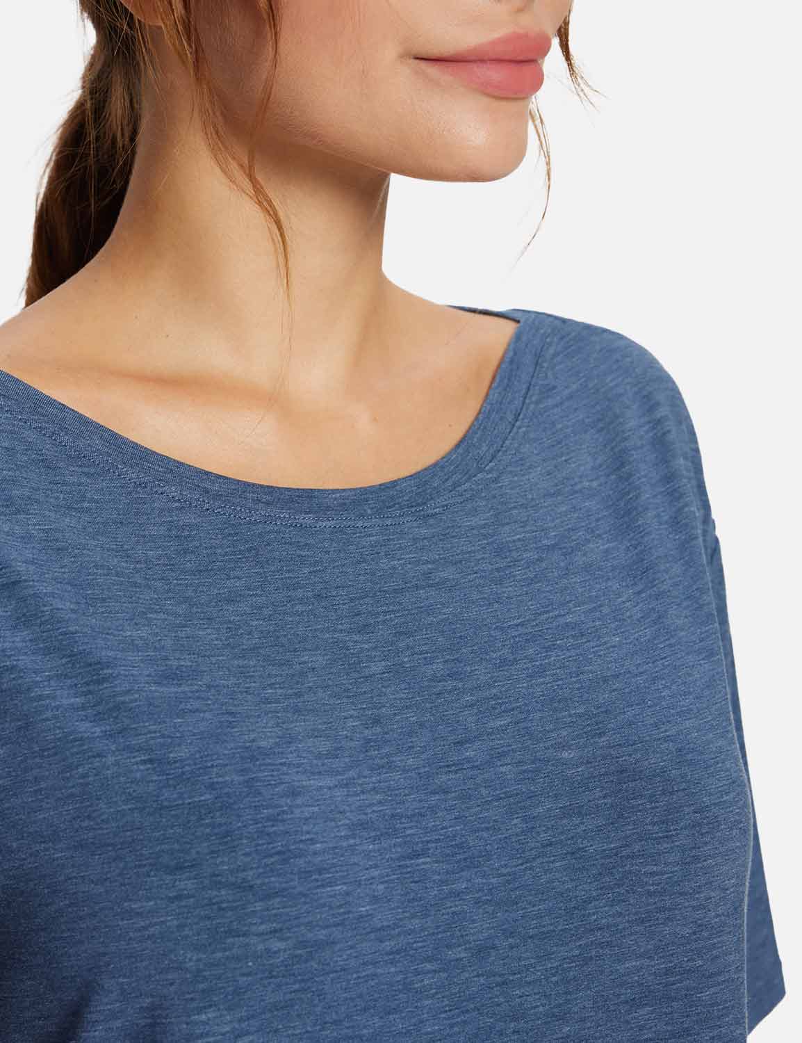 Baleaf Women's Summer Stylish Boatneck Slouch Fit Tee Blue Wing Teal Details