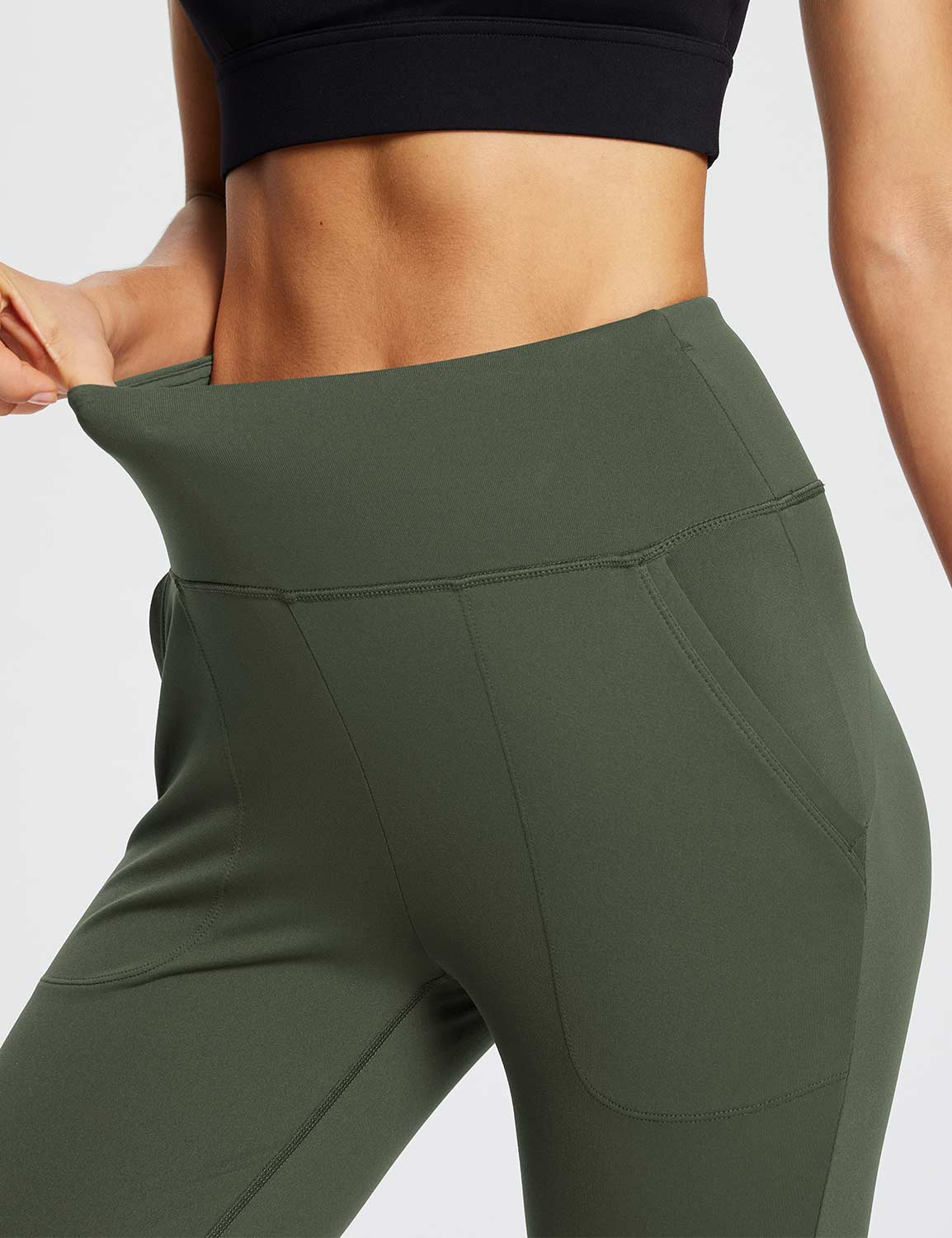 Baleaf Women's Flyleaf High-Rise Pocketed Leggings dbh060 Rifle Green Details