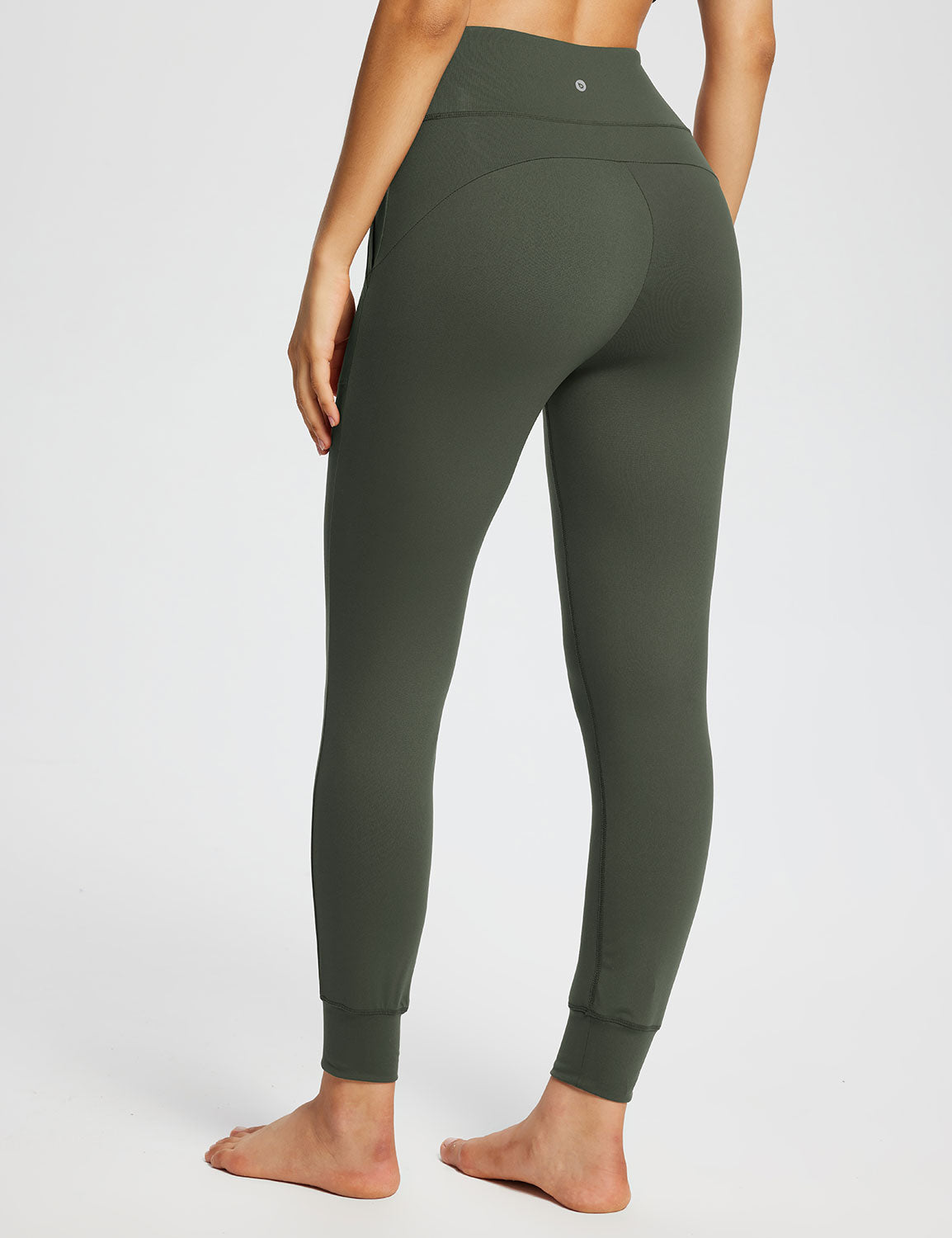 Baleaf Women's Flyleaf High-Rise Pocketed Leggings dbh060 Rifle Green Back