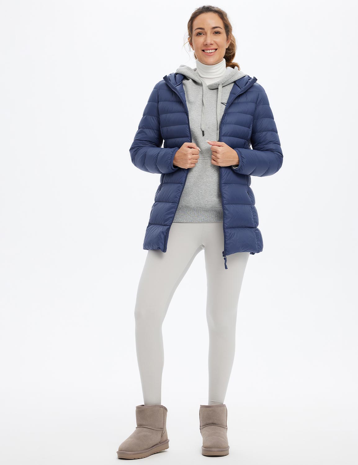 Baleaf Women's Water-Resistant Hooded Puffer Jacket dga065 Estate Blue Full