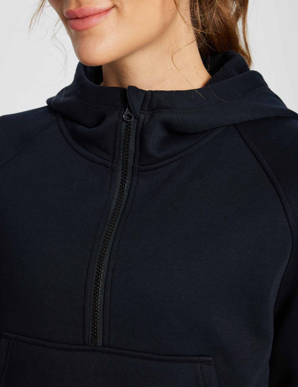 Baleaf Women's Evergreen Cotton Half-Zip Pullover dbd091 Black Details