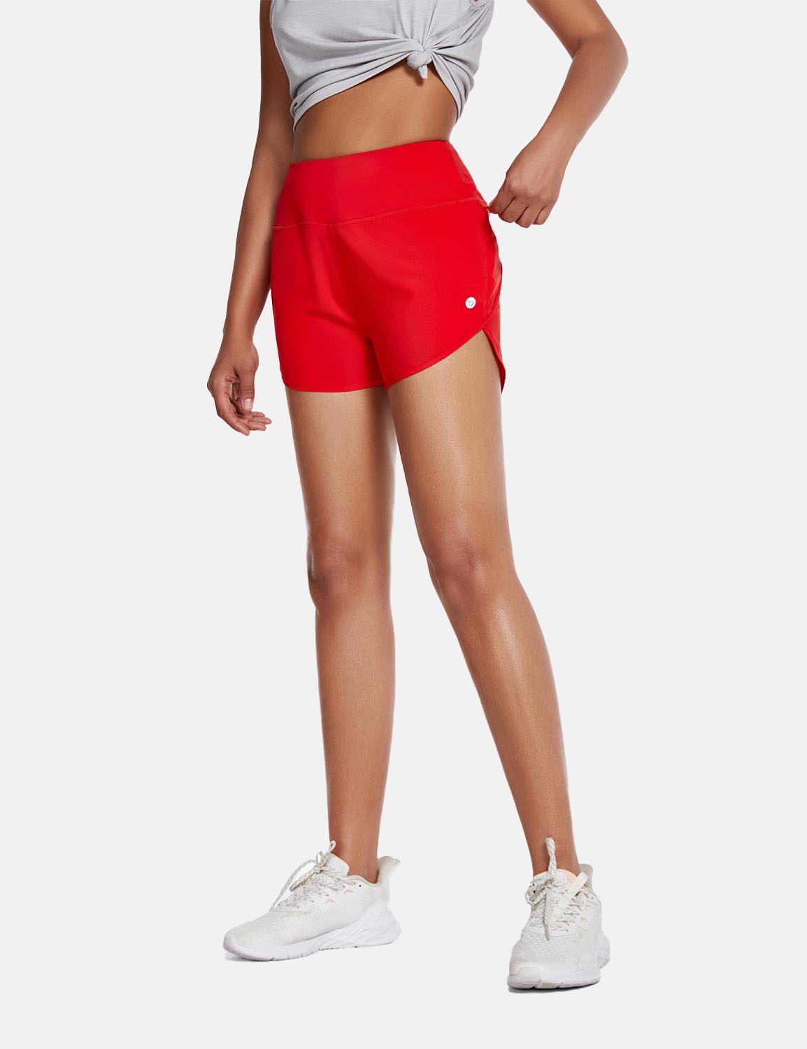 Baleaf Women's 2.5'' Quick-Dry Liner Zipper Pocketed Athletic Shorts cbh023 Fiery Red Front