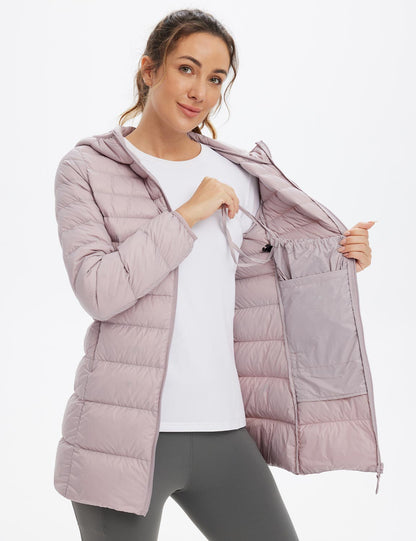 Baleaf Women's Water-Resistant Hooded Puffer Jacket dga065 Burnished Lilac Details