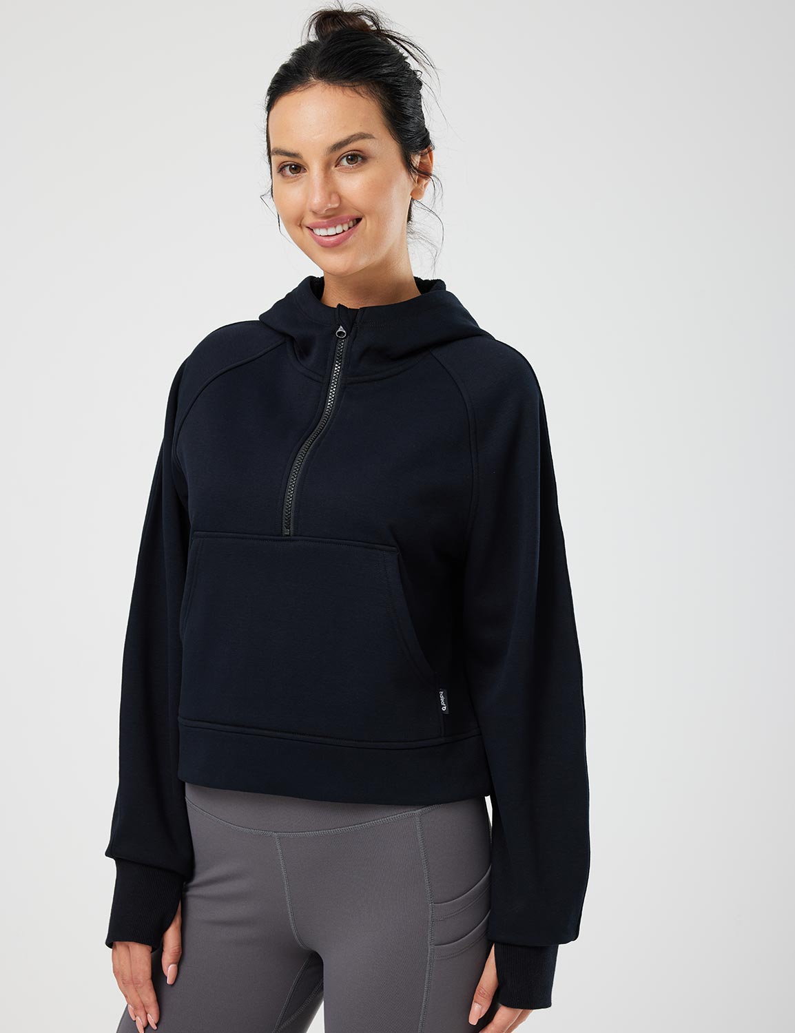 Baleaf Women's Evergreen Cotton Half-Zip Pullover dbd091 Black Side