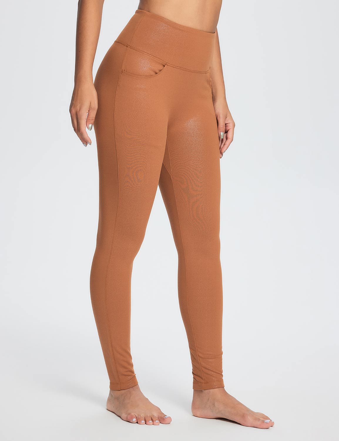 Baleaf Women's Laureate Thermal Faux Leather Leggings dbh082 Caramel Cafe Side