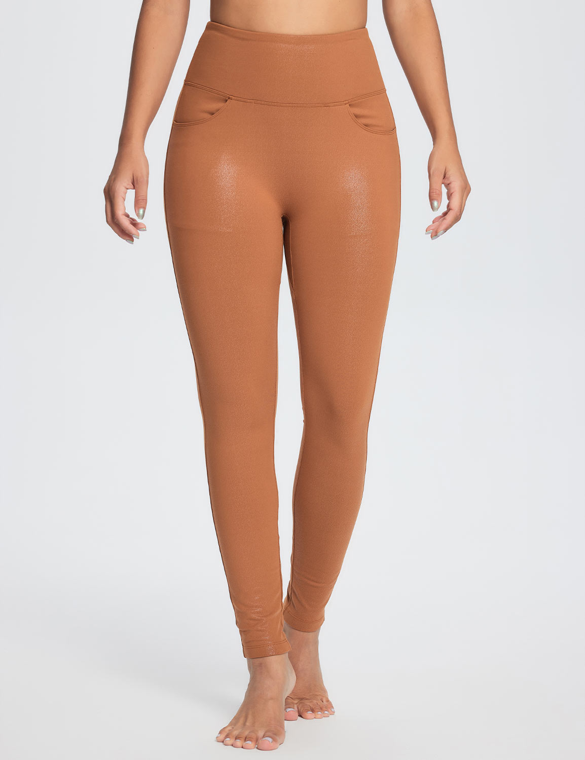 Baleaf Women's Laureate Thermal Faux Leather Leggings dbh082 Caramel Cafe Main