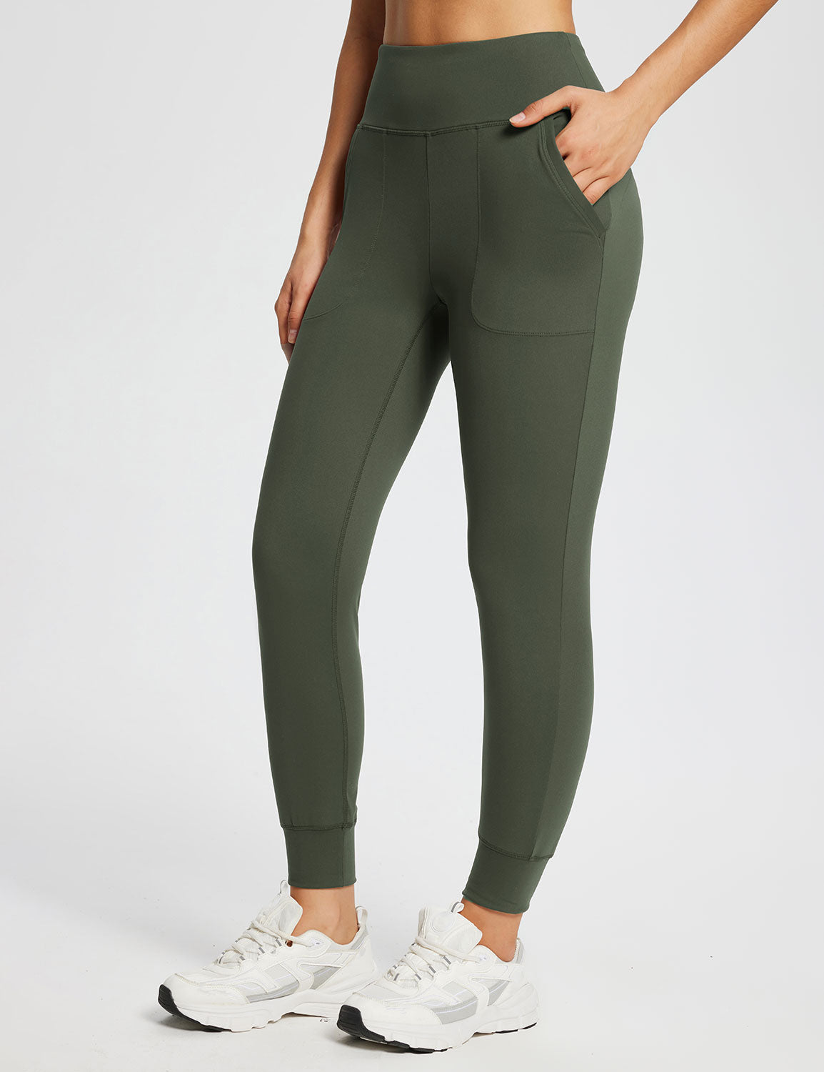 Baleaf Women's Flyleaf High-Rise Pocketed Leggings dbh060 Rifle Green Side