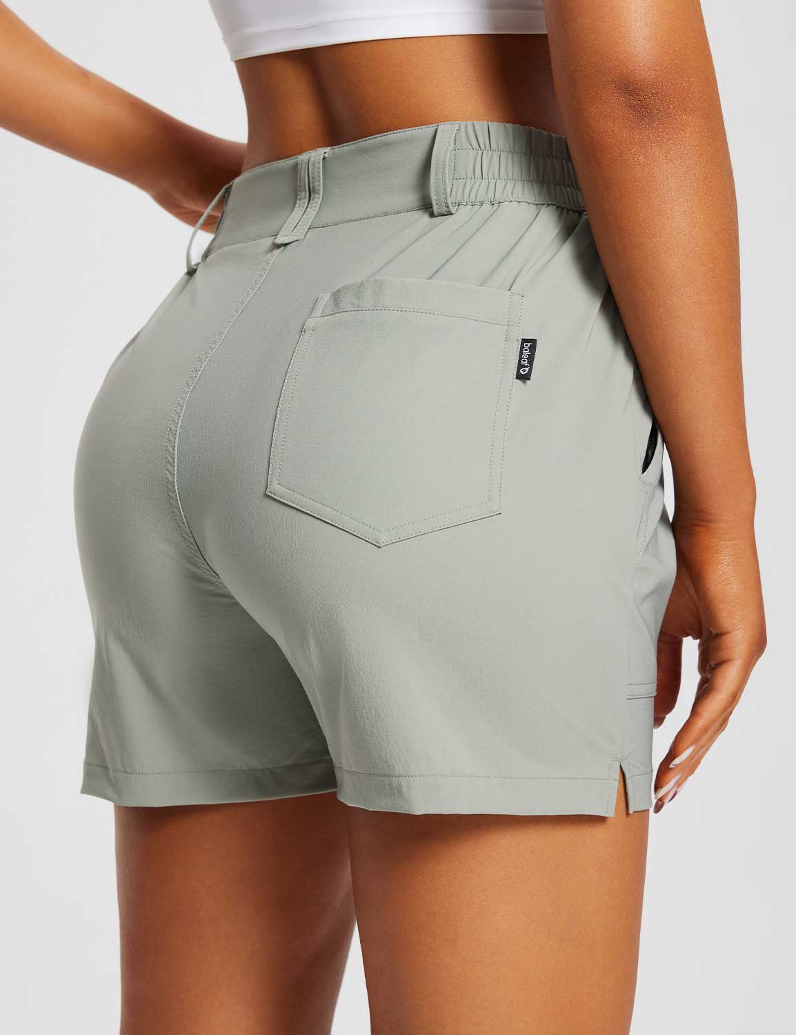 Baleaf Women's Flyleaf UPF 50+ DWR 4.5'' Shorts ega011 Pussywillow Gray Back