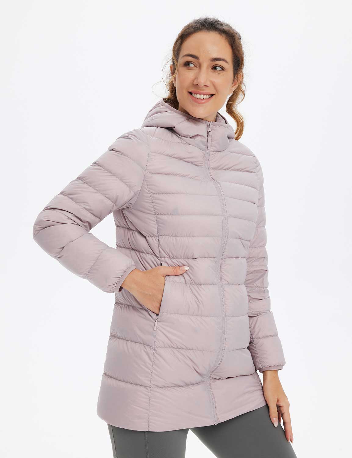 Baleaf Women's Water-Resistant Hooded Puffer Jacket dga065 Burnished Lilac Side