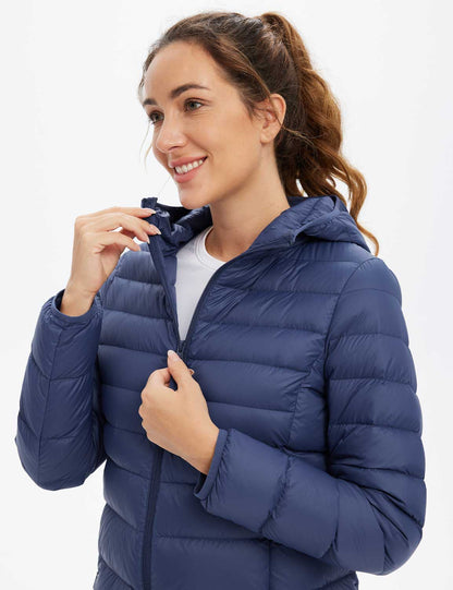 Baleaf Women's Water-Resistant Hooded Puffer Jacket dga065 Estate Blue Details