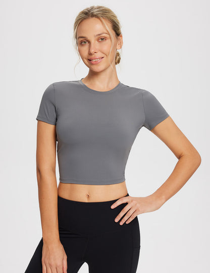 Baleaf Women's Sweatleaf Crew Neck Crop Top ebh003 Smoked Pearl Main