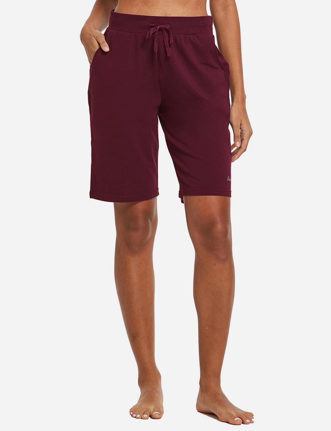 Baleaf Women's Cotton Straight Leg Pocketed Weekend Bermuda Shorts abh179 Wine Red Front