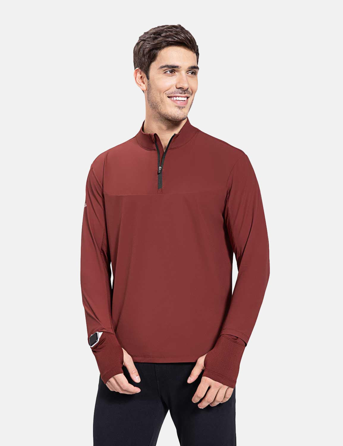 Baleaf Men's Flyleaf Watch Window 1/4 Zip Pullover cbd046 Merlot Side