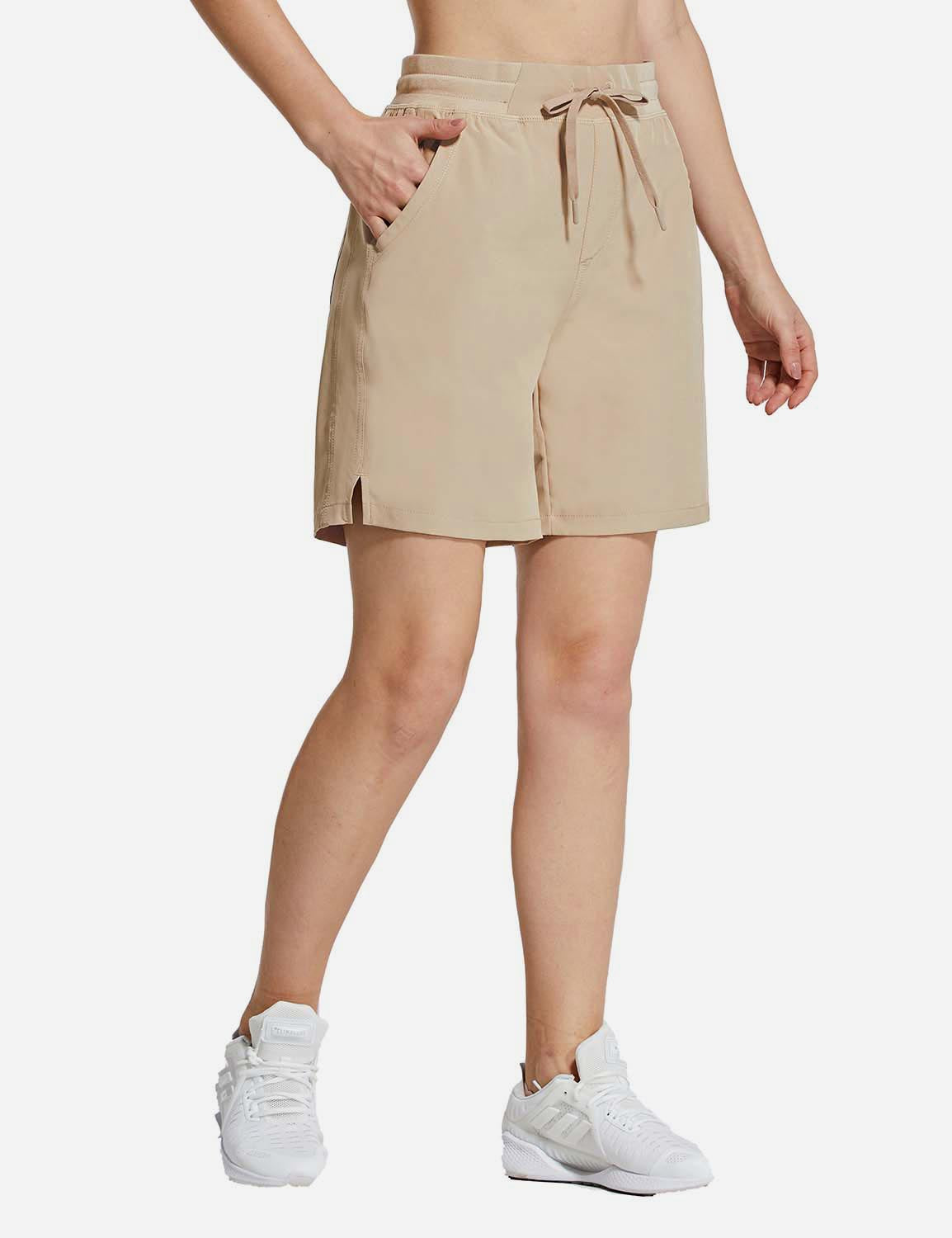 Baleaf Womens UPF50+ 7'' Hiking Stretchy Pocketed Shorts cga006 Khaki Front