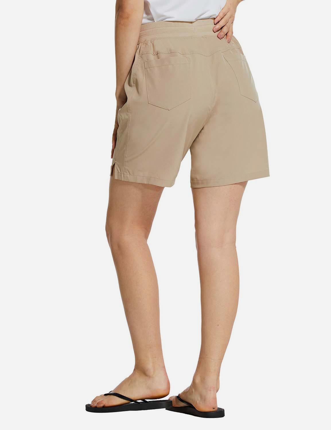 Baleaf Womens UPF50+ 7'' Hiking Stretchy Pocketed Shorts cga006 Khaki Back