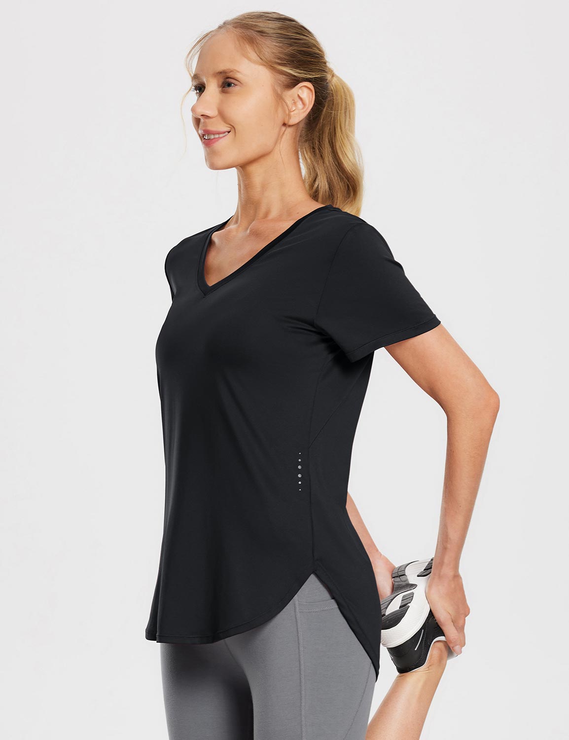 Baleaf Women's Laureate V Neck Mesh Back Shirts ebd015 Anthracite Side